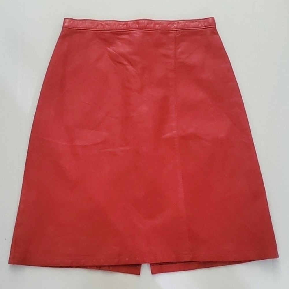 Vintage Tannery West red leather midi skirt pencil bodycon western boho‎ small 6